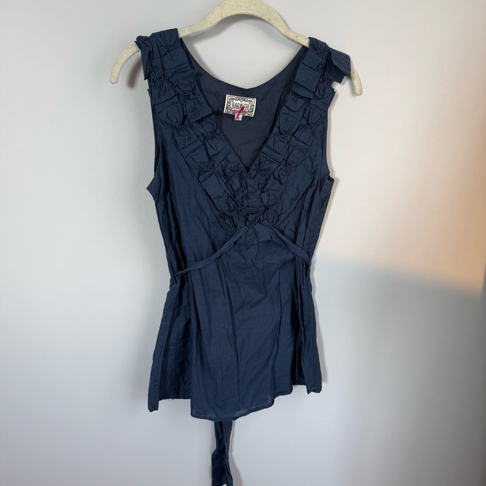 Baraschi Navy Ruffle Sleeveless Top